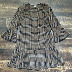 Beautiful cabi 3902 tartan plaid brown flounce bell sleeve blazer jacket small